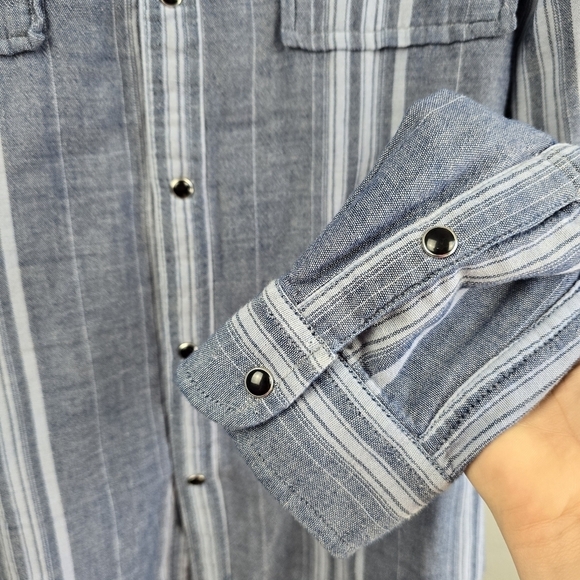 THREADS 4 THOUGHT 100% Cotton Snap‎ Button-up Long Sleeve Shirt Blue Mens Size M - Picture 5 of 11